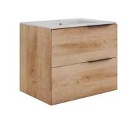 Vente-unique-Mueble de baño suspendido con Lavabo Empotrado - Natural Claro - 60 cm - NISAYA
