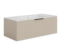 Vente-unique-Mueble de baño suspendido Estriado con Lavabo encastrable - Color Beige - 100 cm - PALIRO