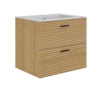 Vente-unique-Mueble de baño suspendido Estriado con Lavabo encastrado - 2 cajones - Natural Claro - 60 cm - SARONE