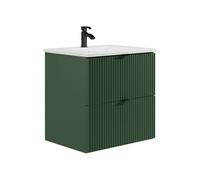 Vente-unique-Mueble de baño suspendido Estriado con Lavabo encastrado - Verde Mate - 60 cm - ZEVINI