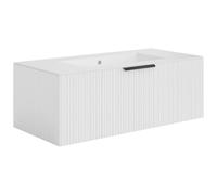 Vente-unique-Mueble de baÒo suspendido Estriado con Lavabo de encimera - Color Blanco - 100 cm - PALIRO