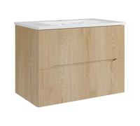 Vente-unique-Mueble de baÒo suspendido Estriado con Lavabo encastrado - Natural Claro - 80 cm - ORISO