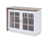 Vente-unique-Mueble de Bar Giratorio con Almacenamiento - Blanco y Natural - ARAMETA