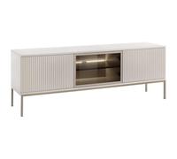 Vente-unique-Mueble de TV 3 Puertas con Leds en MDF y Vidrio Ahumado - Beige y Negro - Ovila