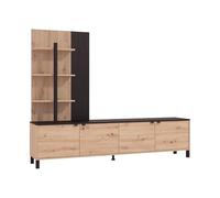 Vente-unique-Mueble de TV con 4 Puertas y 3 estantes - Natural y Negro - NUJA