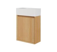 Vente-unique - Mueble lavamanos Sorel - L 40cm x A 25.5cm x H 57cm - Madera Maciza - Color Natural Claro, Blanco