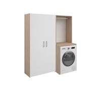 Vente-unique - Mueble para Lavadora Erkano - L 156cm x A 65.8cm x H 184.4cm - melamina - Color Natural Claro, Blanco
