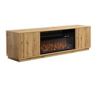 Vente-unique-Mueble TV 2 Puertas de MDF con Efecto Chimenea LED - Natural y Negro - YEVINA