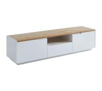 Vente-unique-Mueble TV Amani - 2 Puertas y 1 cajón - MDF Lacado Blanco - Color: Blanco y Roble