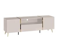 Vente-unique-Mueble TV con 2 Puertas, 1 cajón y 1 Estante - Beige y Dorado - MARZIALO