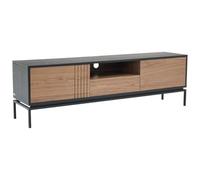 Vente-unique-Mueble TV con 2 Puertas, 1 cajón y 1 Estante Chapa de Nogal y Metal - Natural Oscuro y Negro - ZINORI