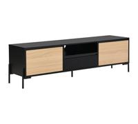Vente-unique-Mueble TV con 2 Puertas, 1 cajón y 1 Estante - Negro y Natural Claro - GLARODI