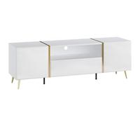 Vente-unique-Mueble TV con 2 Puertas, 1 cajÛn y 1 Estante - Blanco Brillante y Dorado - MARZIALO