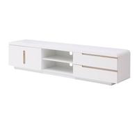 Vente-unique-Mueble TV con 2 Puertas, 2 cajones y 2 Compartimentos - Blanco y Natural - NURINI