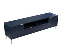 Vente-unique-Mueble TV con 2 Puertas, 2 cajones y 2 estantes de MDF y Acero - Azul y Dorado - YESINIA