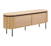 Vente-unique-Mueble TV con 2 Puertas Chapado en Roble y Metal - Natural Claro y Negro - CARDIONA