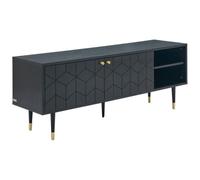 Vente-unique-Mueble TV con 2 Puertas y 2 estantes Chapado en Roble - Negro y Dorado - PARIOMA