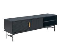 Vente-unique-Mueble TV con 2 Puertas y 2 estantes Chapado en Roble y Metal - Negro y Dorado - SIRIOLA