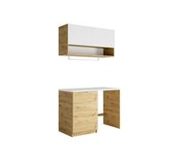 Vente-unique-Muebles para el Cuarto de la Lavadora con encimera - L122 cm - Blanco y Natural Claro - NATAJI