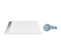 Vente-unique-Plato de ducha de resina para instalar en superficie o empotrado con sifón - Blanco - 160 x 90 cm - LYROSA