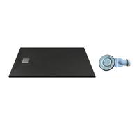Vente-unique - Plato de ducha de resina para instalar en superficie o empotrar con sifÛn - Negro - 120 x 80 cm - MIRNOSA
