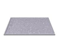Vente-unique-Plato de ducha extraplano de resina SMC, recortable para instalar sobre el suelo o encastrado - Efecto Terrazzo gris - 140 x 90 cm - LYROSA