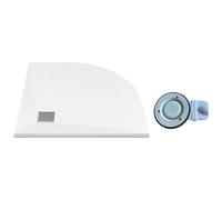 Vente-unique-Plato de ducha extraplano para colocar o empotrar, cortable, en resina SMC, en cuarto de círculo, con sifón - Blanco - 80 x 80 cm - SYFORSA