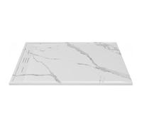 Vente-unique-Plato de ducha extraplano para instalar o empotrar, cortable en resina SMC - Blanco marmolado - 140 x 90 cm - LYROSA