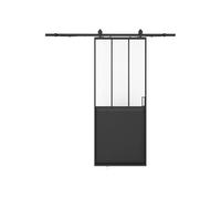 Vente-unique-Puerta corredera estilo taller con riel - Negro y vidrio templado esmerilado - Alt. 205 x Ancho 93 cm - ARTISTO II