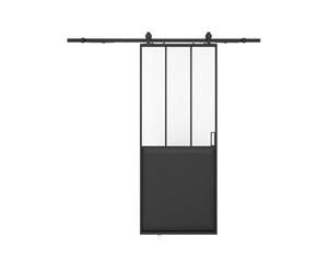 Vente-unique-Puerta corredera estilo taller con riel - Negro y vidrio templado esmerilado - Alt. 205 x Ancho 93 cm - ARTISTO II