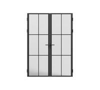 Vente-unique-Puerta de doble hoja en aluminio y vidrio esmerilado - 2 x Alt. 204 x L83 cm - Negro - SEROTO