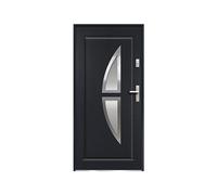 Vente-unique-Puerta de entrada de acero acristalada con inox Alt. 207 x Ancho 100 cm antracita - se abre hacia la izquierda COVAS