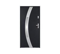 Vente-unique-Puerta de entrada de acero acristalada con inox Alt. 207 x Ancho 100 cm antracita - se abre hacia la izquierda TROFA