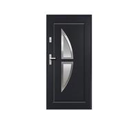 Vente-unique-Puerta de entrada de acero acristalada con inox Alt. 207 x Ancho 100 cm antracita - se abre hacia la derecha COVAS