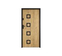 Vente-unique - Puerta de entrada de acero con inox Alt. 207 x Ancho 100 cm acabado roble - apertura derecha - TIFANA