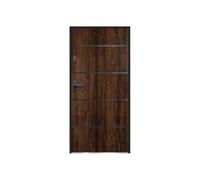 Vente-unique-Puerta de entrada de acero sólido y acero inoxidable Alt. 207 x L100 cm natural oscuro - abriendo hacia la derecha - NAXARA