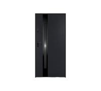 Vente-unique - Puerta de entrada de acero y acero inoxidable Alt. 207 x L100 cm - vidrio ahumado - negro y antracita - apertura derecha - BRAGA