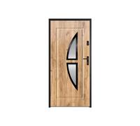 Vente-unique - Puerta delantera en acero con vidrio H207 x L100 cm aspecto de roble - Enrollamiento izquierdo - COVAS
