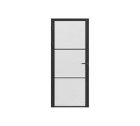 Vente-unique-Puerta reversible de aluminio y vidrio templado esmerilado - Alt. 204 x L83 cm - Negro - MASERU