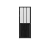 Vente-unique - Puerta reversible de aluminio y vidrio templado esmerilado tipo taller - Alt. 204 x L93 cm - Negro - ERMELO