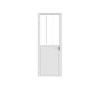 Vente-unique-Puerta reversible de aluminio y vidrio templado tipo taller - Alt. 204 x L73 cm - Blanco - ERMELO