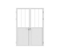 Vente-unique - Puerta reversible de doble hoja de aluminio y vidrio templado tipo taller - 2 x Alt. 204 x L73 cm - Blanco - ERMELO