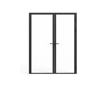 Vente-unique - Puerta reversible de dos hojas de aluminio y vidrio templado - 2 x Alt. 204 x L83 cm - Negro - LOXTON