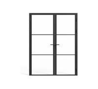 Vente-unique - Puerta reversible de dos hojas en aluminio y vidrio templado - 2 x Alt. 204 x L93 cm - Negro - MASERU