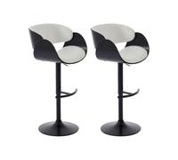 Vente-unique-Set de 2 taburetes de Bar de Tela rizada, Chapado de Fresno y Metal - Altura Ajustable - Blanco y Negro - JELSA