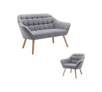 Vente-unique - Sofá 2 plazas + Sillón Caserta - poliéster - Gris