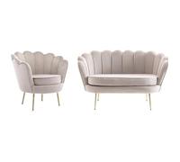 Vente-unique - Sofá 2 plazas + Sillón Dandelion - Terciopelo - Topo
