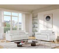 Vente-unique-Sofá 3+2 plazas de Piel sintética Manoa - Color Blanco