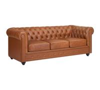 Vente-unique-Sofá 3 plazas de Piel de Vaca Color Camel Chesterfield