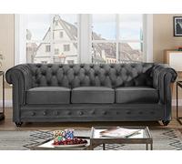 Vente-unique-Sofá 3 plazas de Terciopelo Chesterfield - Gris Antracita